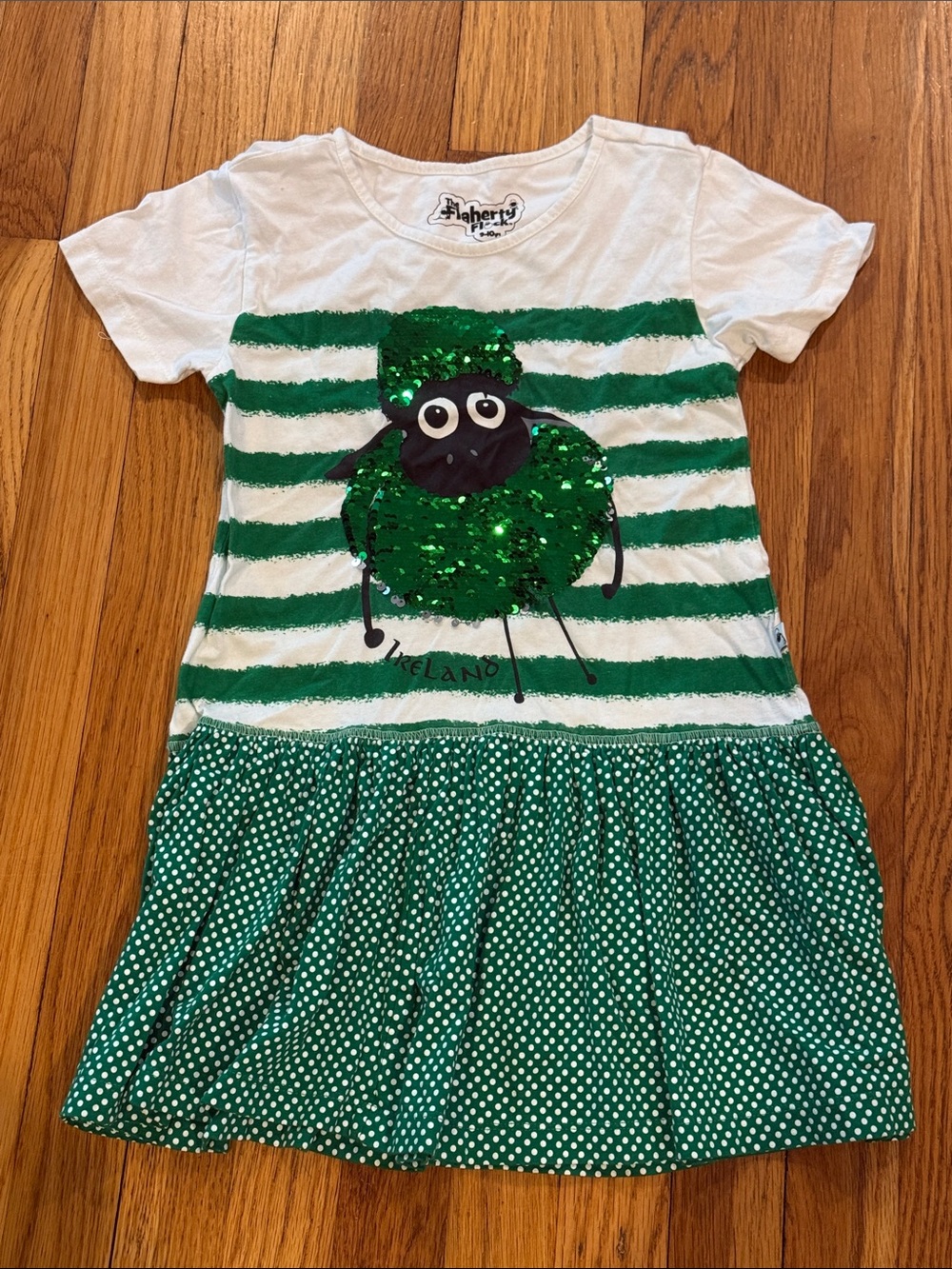 The Flaherty Flock Green Sequin Stripe Sheep Dress (9-10yr)
